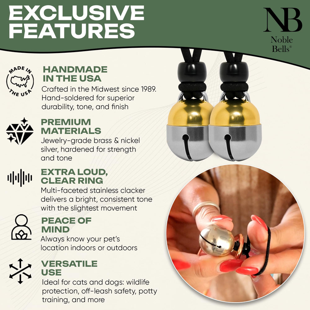Noble Bells con dos campanas, lista para usar en dos mascotas.