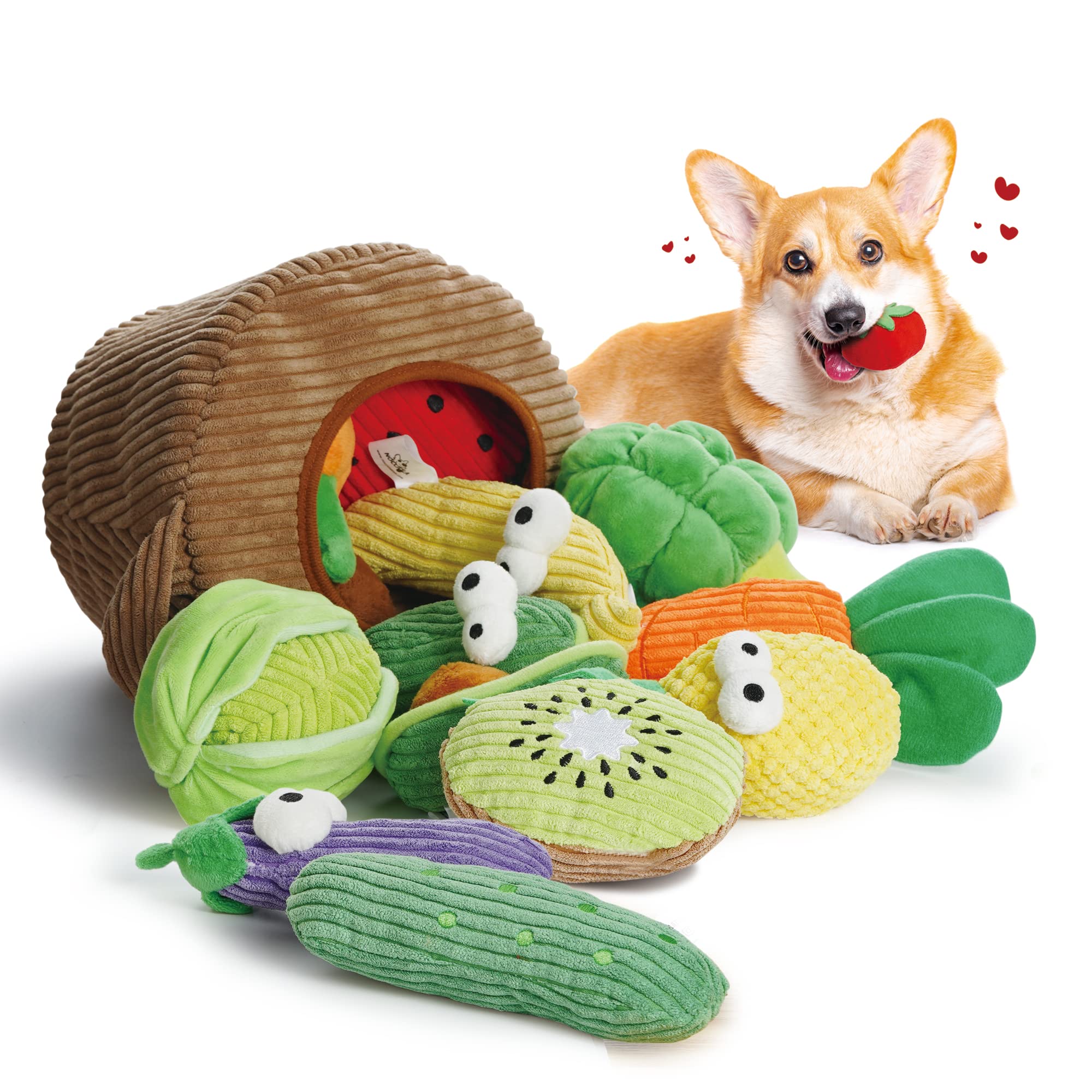Juguete de frutas de Nocciola para perro, crinkle suave que estimula curiosidad.