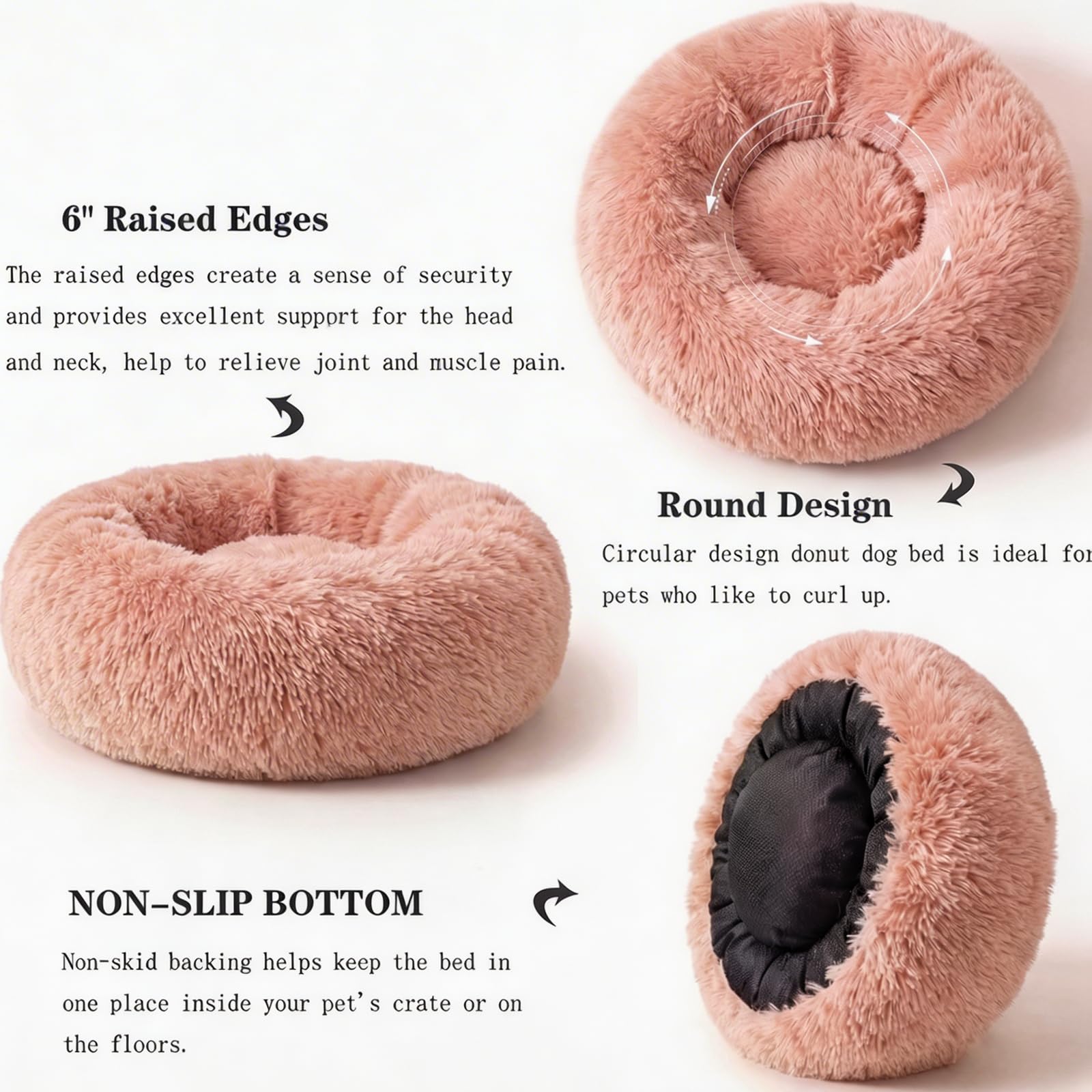 Cama donut nononfish tejido plush suave para mayor confort