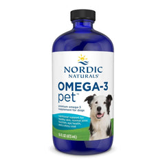 Nordic Naturals Omega-3 Pet, botella translúcida, cuidado del corazón y piel.