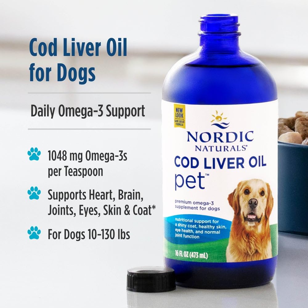 Nordic Naturals Aceite hígado bacalao sin sabor, ideal para perros grandes.