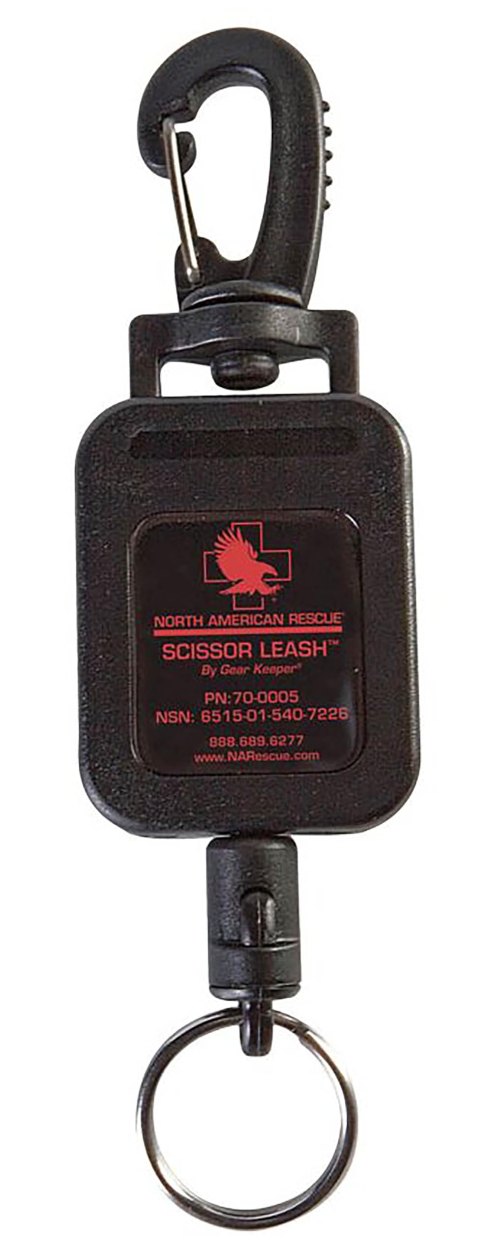 North American Rescue correa retráctil con clip para tijeras de trauma, control seguro.