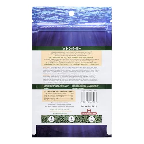 Northfin Veggie Food, pellets de 1 mm, hundimiento lento para peces de fondo.
