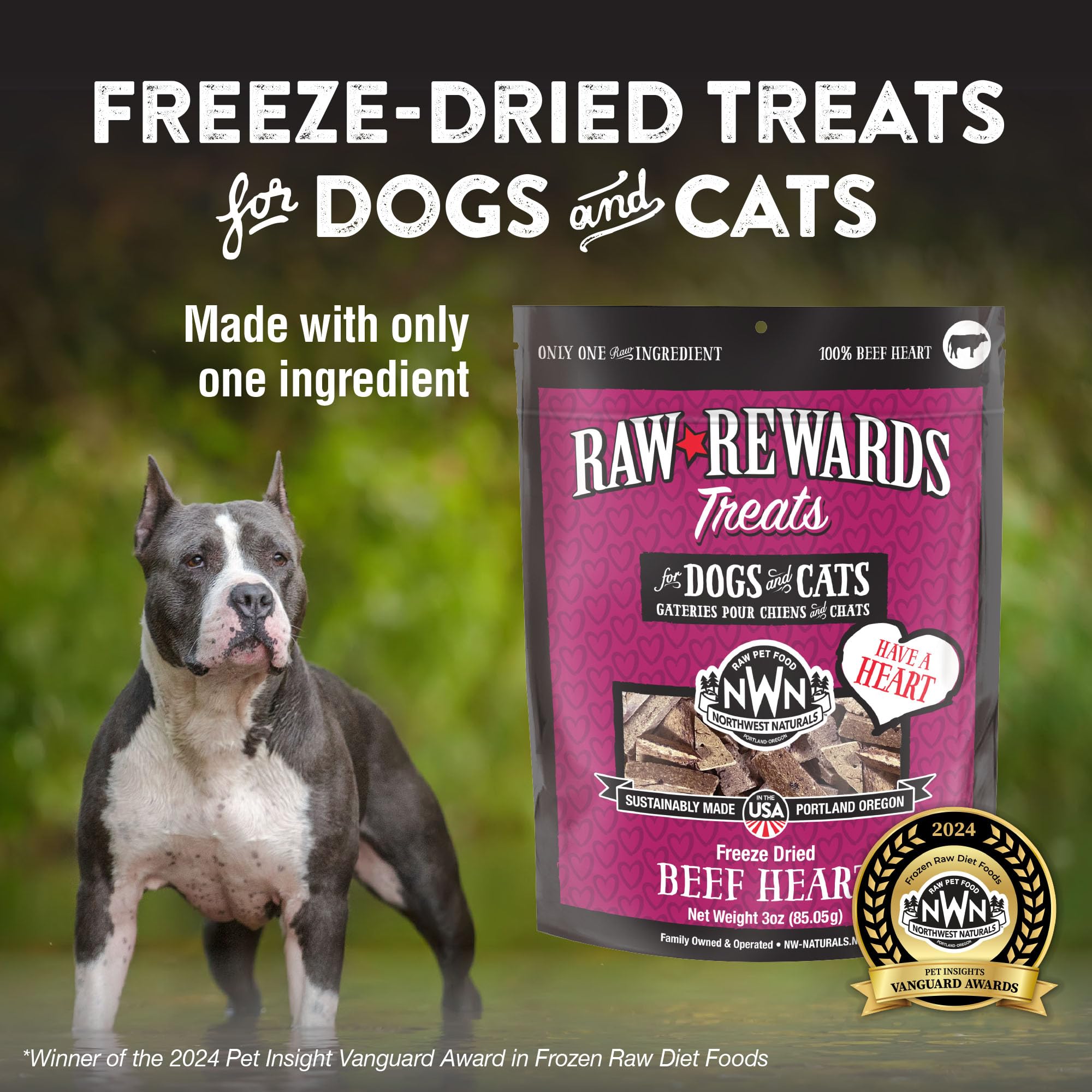 Northwest Naturals bocaditos de corazón de res liofilizado para perros y gatos.