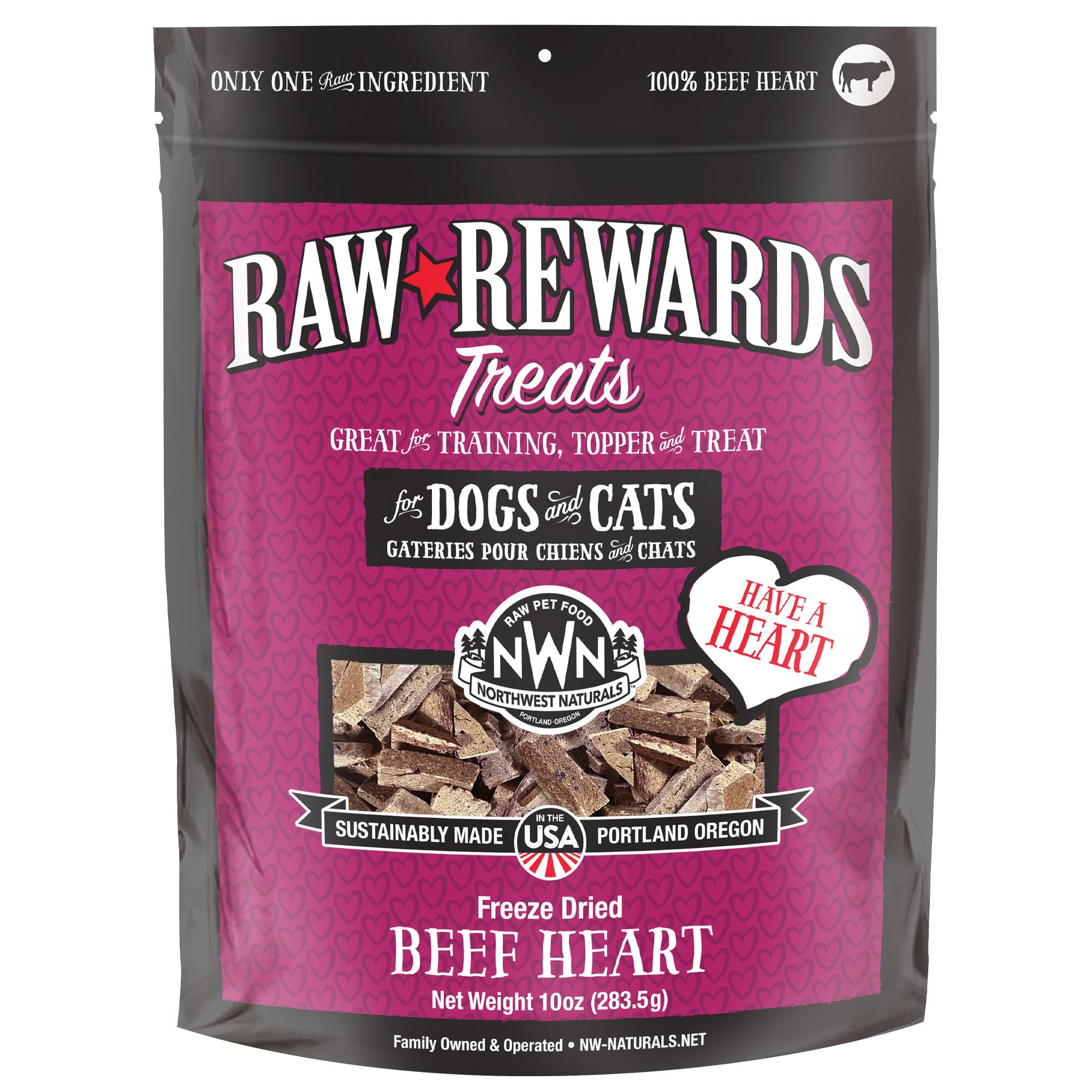 Northwest Naturals corazon-res liofilizado, trozos pequeños para entrenamiento.