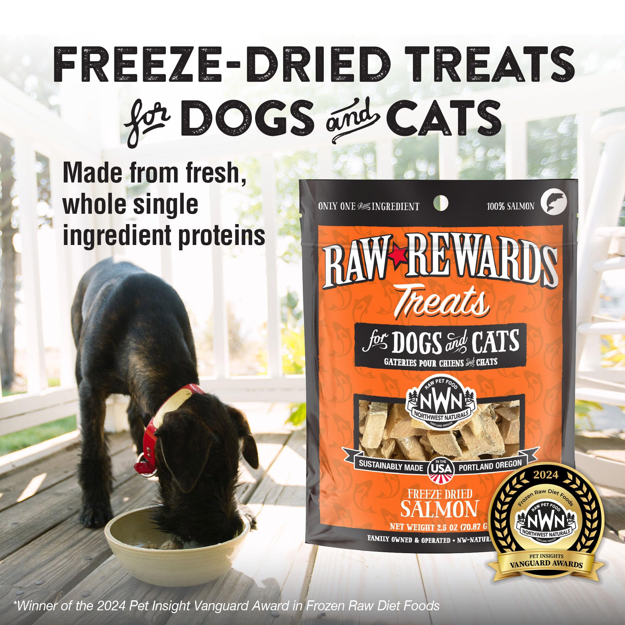 Northwest Naturals envase con apertura fácil, perfecto para viajes con mascotas.