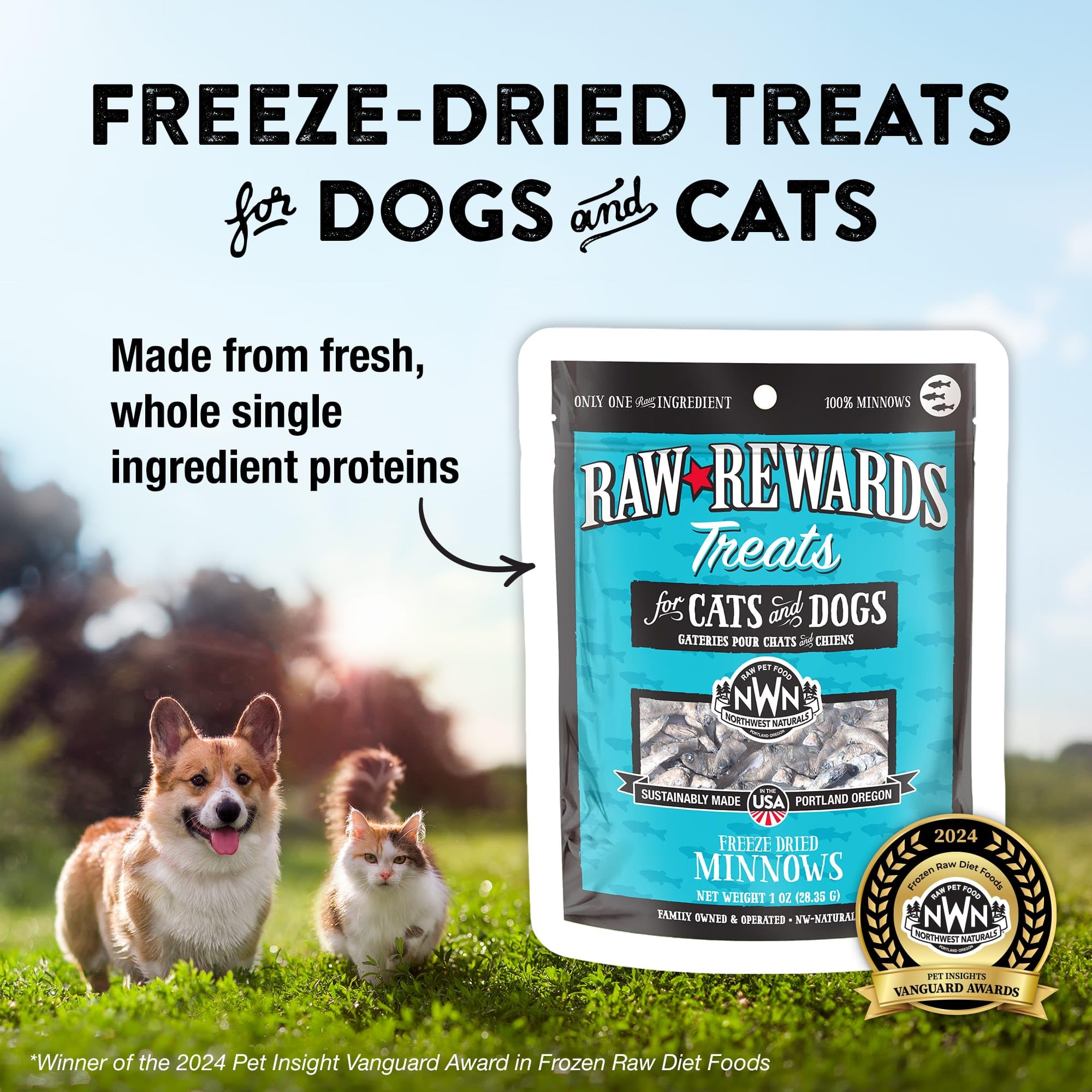 Northwest Naturals Minnows trozos pequeños liofilizados, fáciles de masticar para todas las edades.
