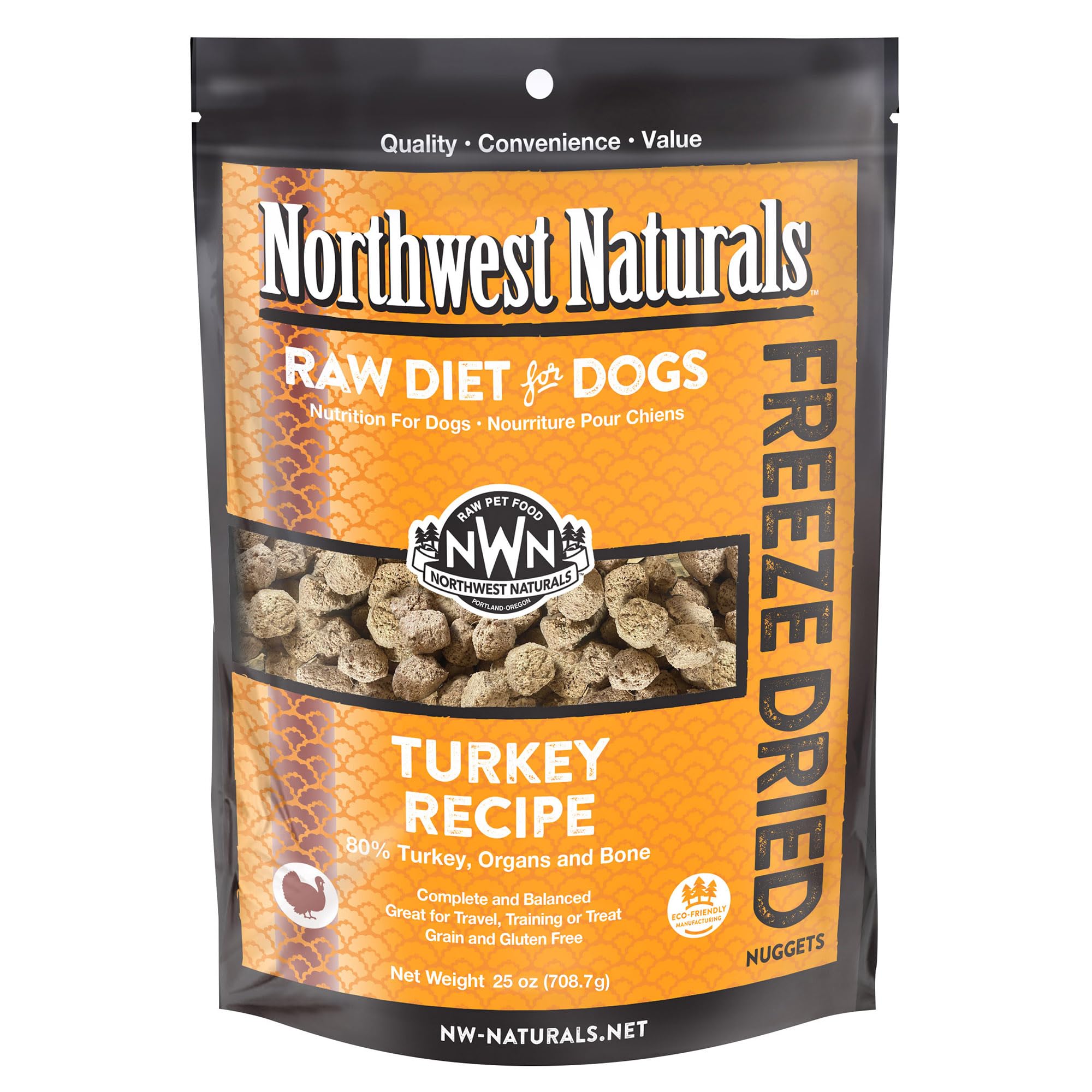 Northwest Naturals envase de pavo deshidratado para perros, bocaditos listos para servir.