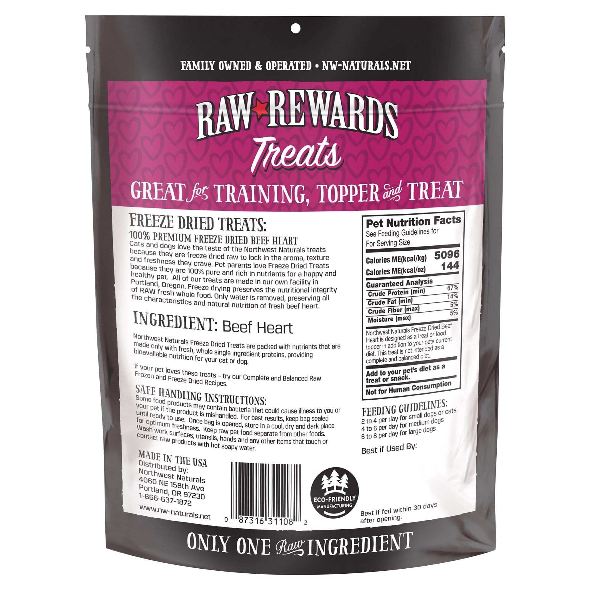 Northwest Naturals tentempié natural de corazón de res para entrenamiento.
