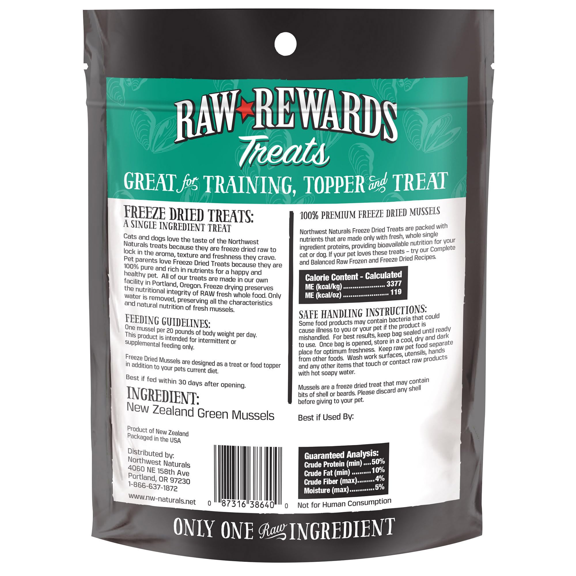 Northwest Naturals Viaje cómodo, almacenamiento sencillo de bocaditos de mejillón.