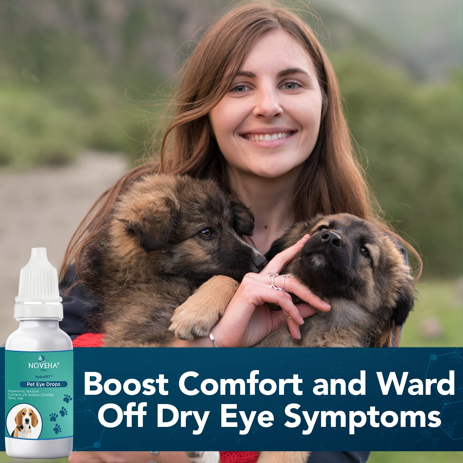 NOVEHA HydraPet: humectación ocular suave para perros y gatos.