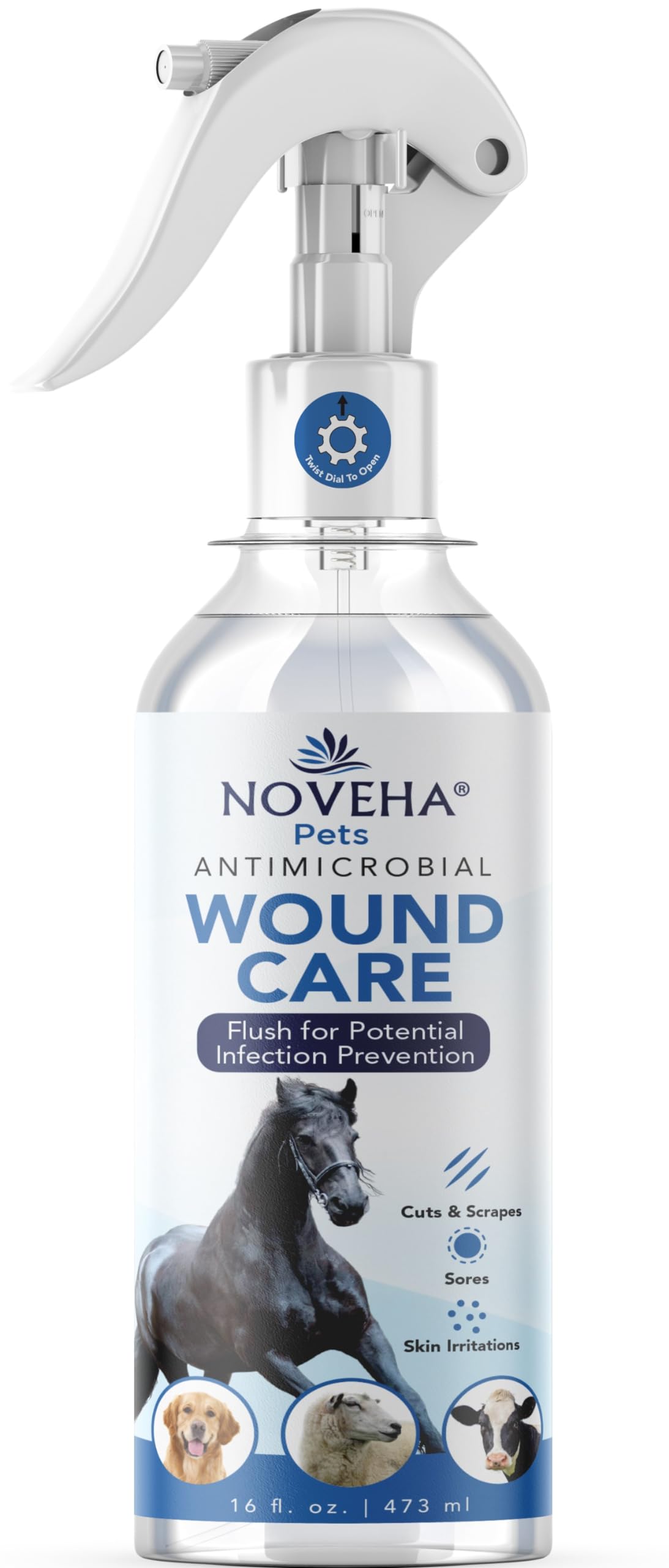 NOVEHA Spray para heridas en caballos, botella de 6 oz para uso rápido.