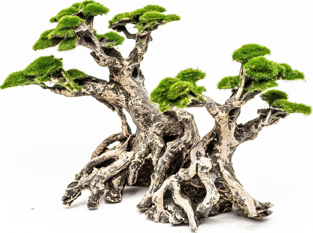 Novelsite Bonsai arbol con musgo falso, centro visual para acuario