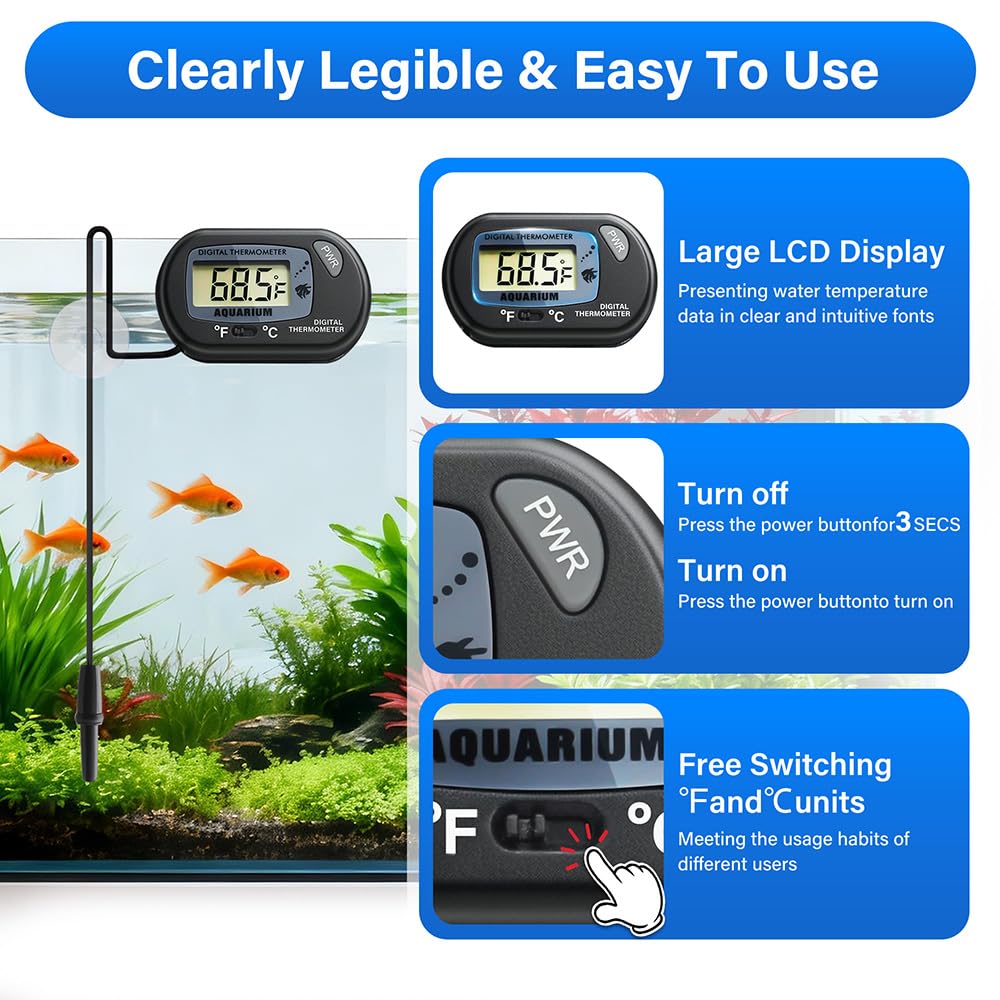 Novique termómetro con baterías incluidas para uso inmediato.