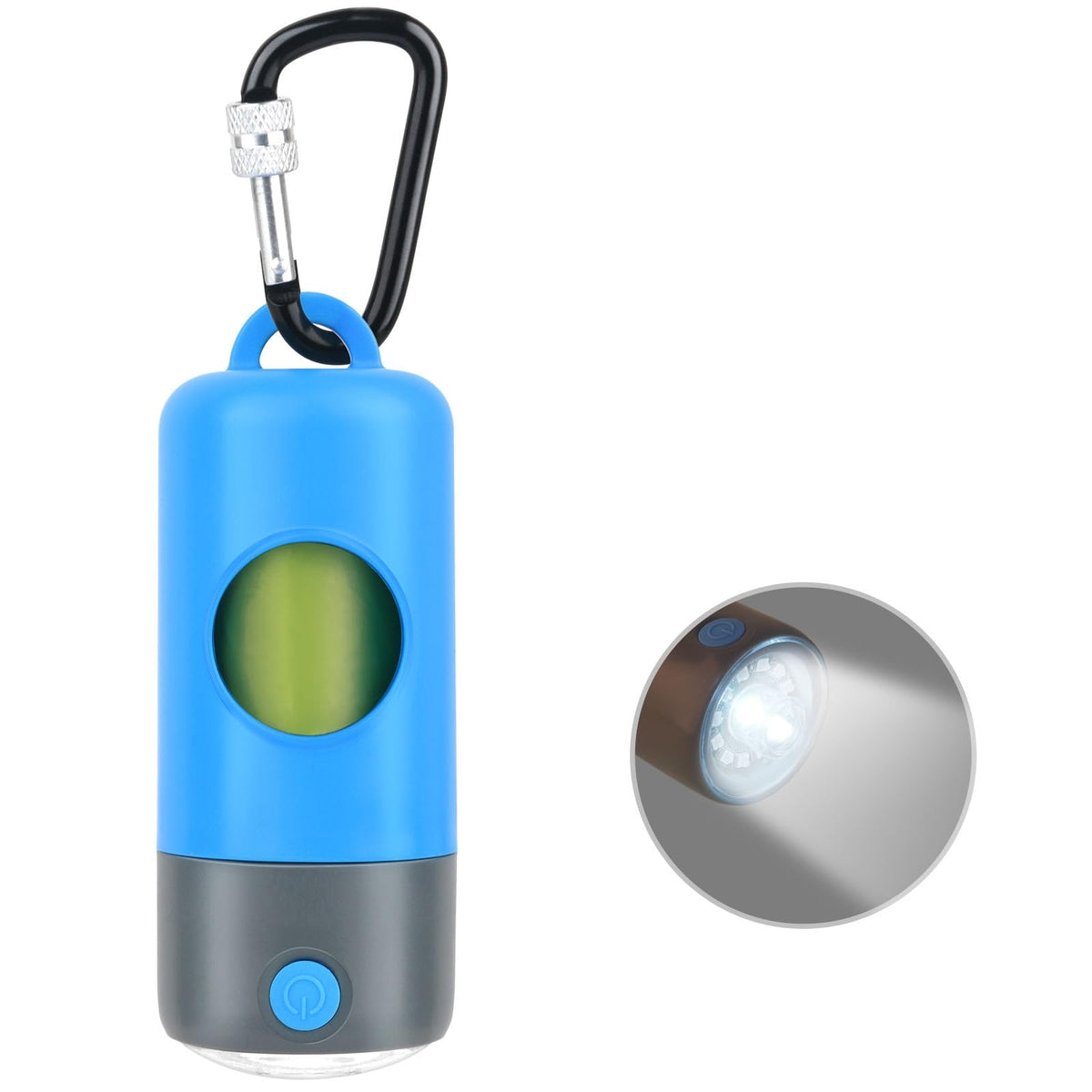 Novkin dispensador de bolsas para perro con linterna LED, ideal para paseos nocturnos seguros.
