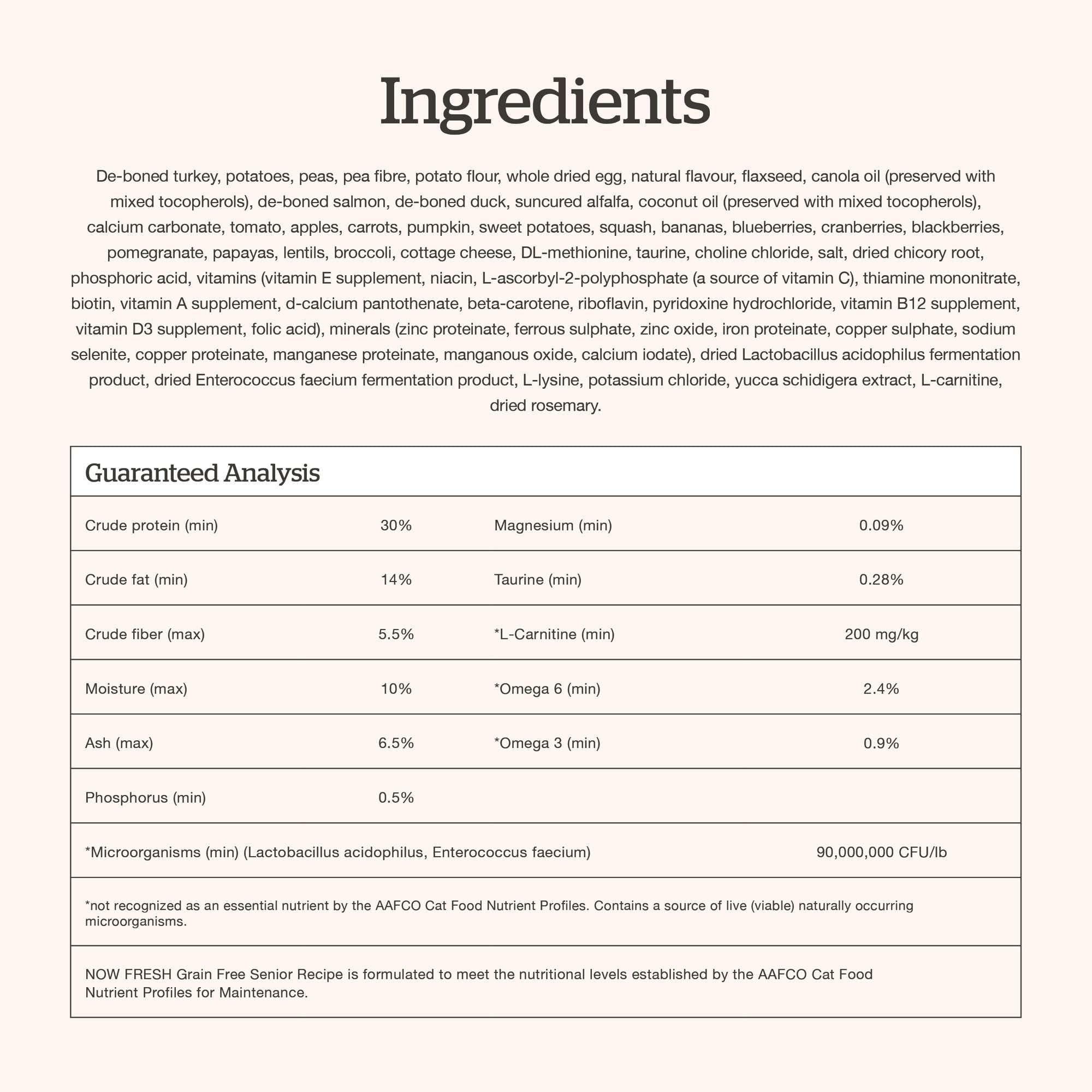 Now Fresh fabricado en Canadá con ingredientes de calidad.