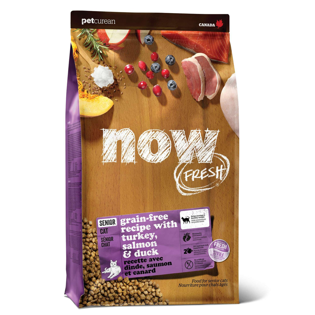 Now Fresh Senior sin granos, bolsa de 8 lb, alimento premium para gatos mayores.