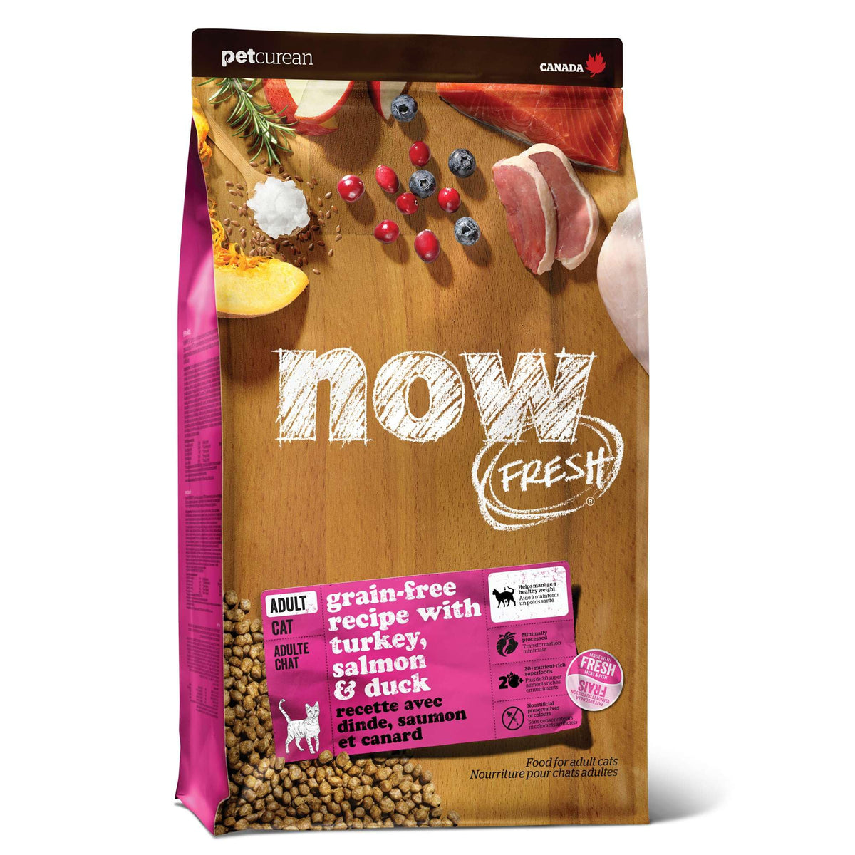 Now Fresh: bolsa de 8 libras frente al empaque, pienso sin granos para gatos adultos