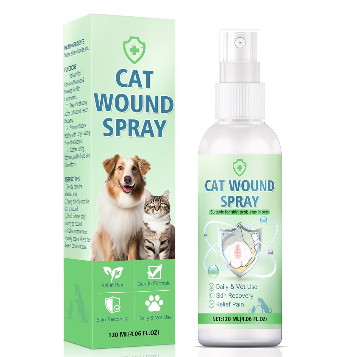 Nozerix aerosol para heridas de gato, botella de 120 ml lista para uso diario.