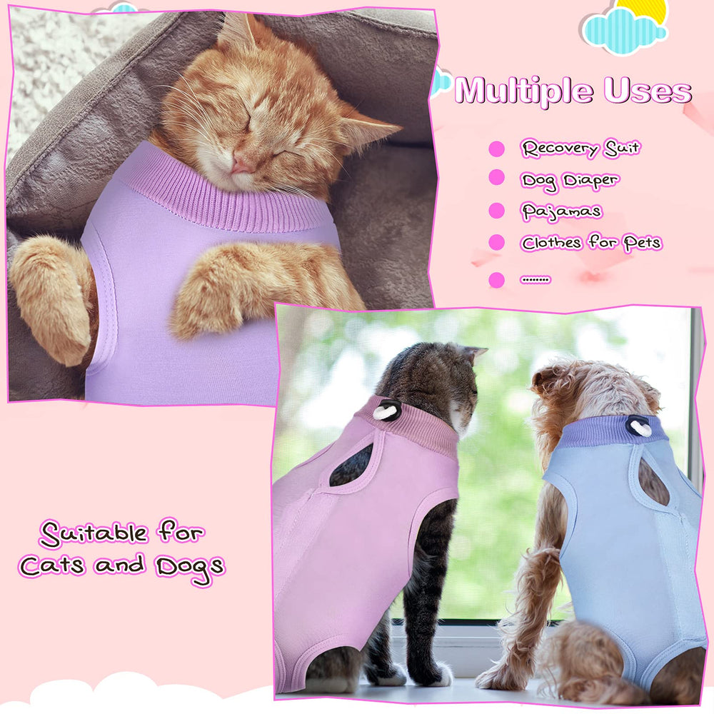 Nuanchu traje de recuperación para gatos morado, espalda, evita lamido cerca de la zona