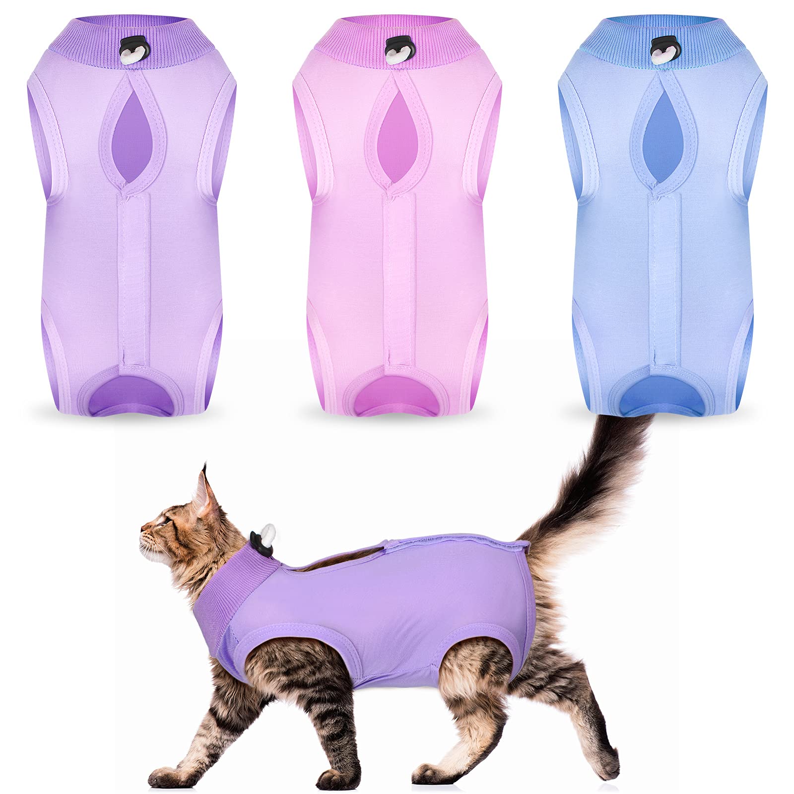 Nuanchu traje de recuperación para gatos morado, frente, cómodo para vestir