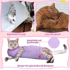 Nuanchu traje de recuperación para gatos rosa, frente, cómodo para comer y moverse