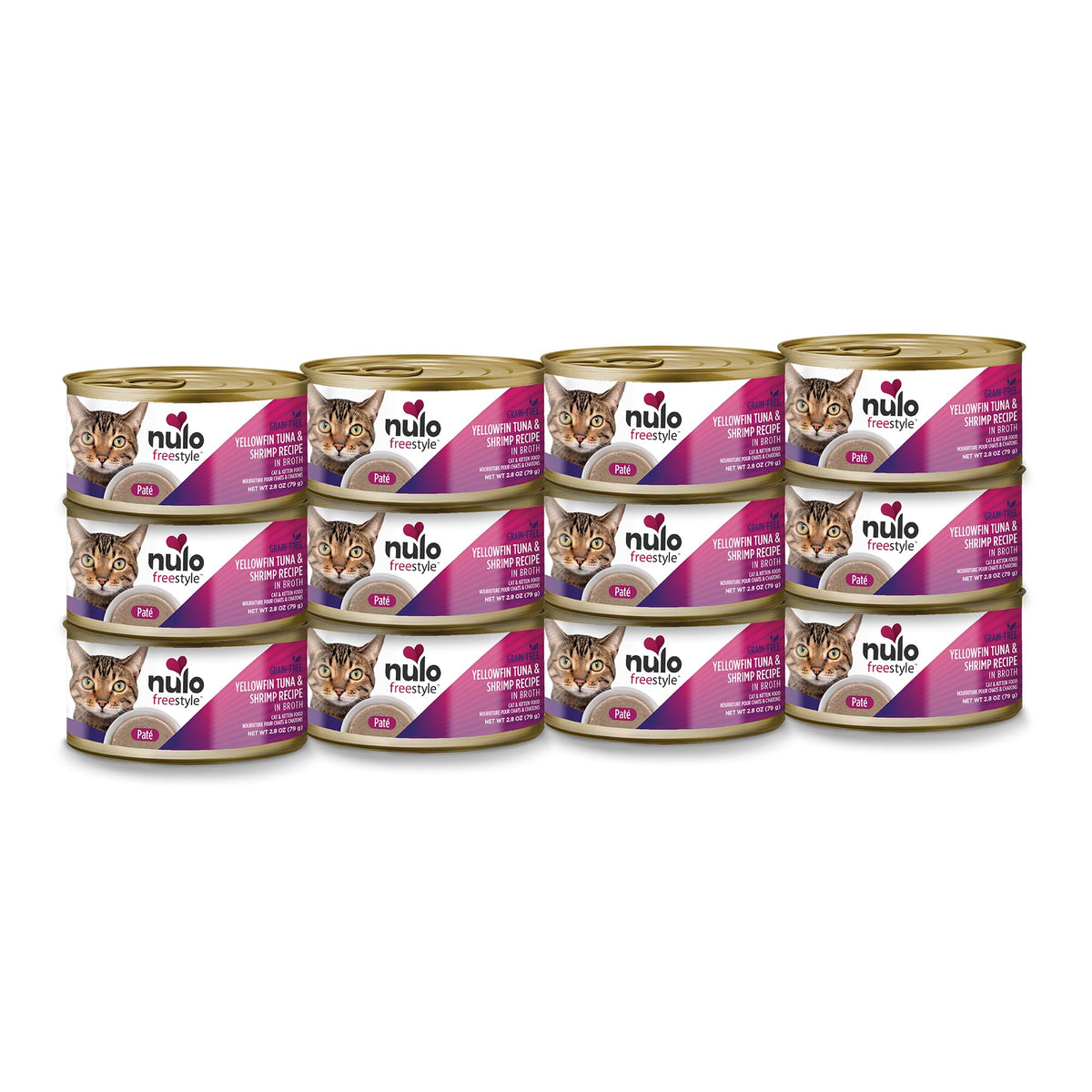 Nulo Freestyle lata de pate con atún Yellowfin y camarones, porción conveniente para gatos