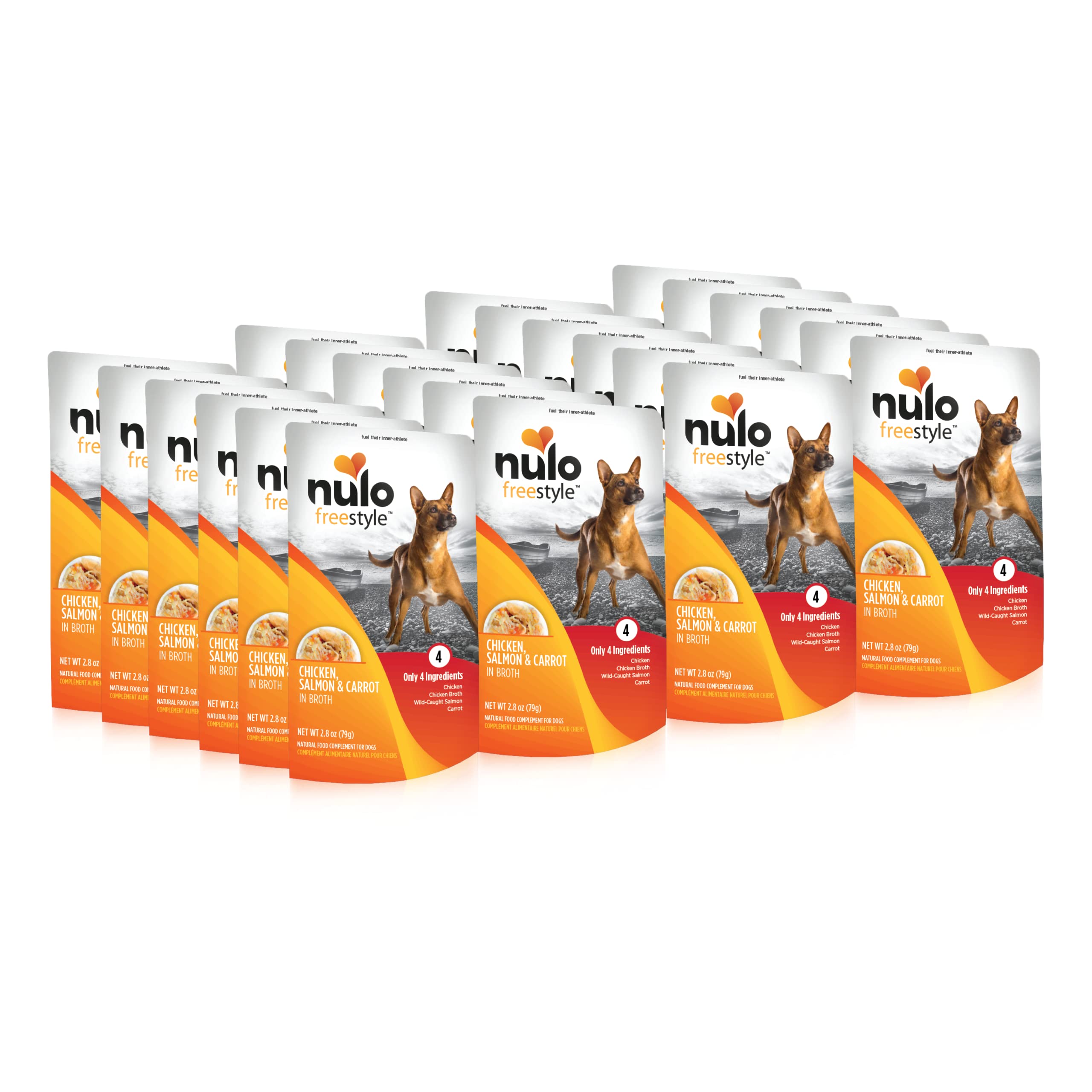 Nulo Freestyle pollo desmenuzado en caldo, complemento proteico para la comida del perro.