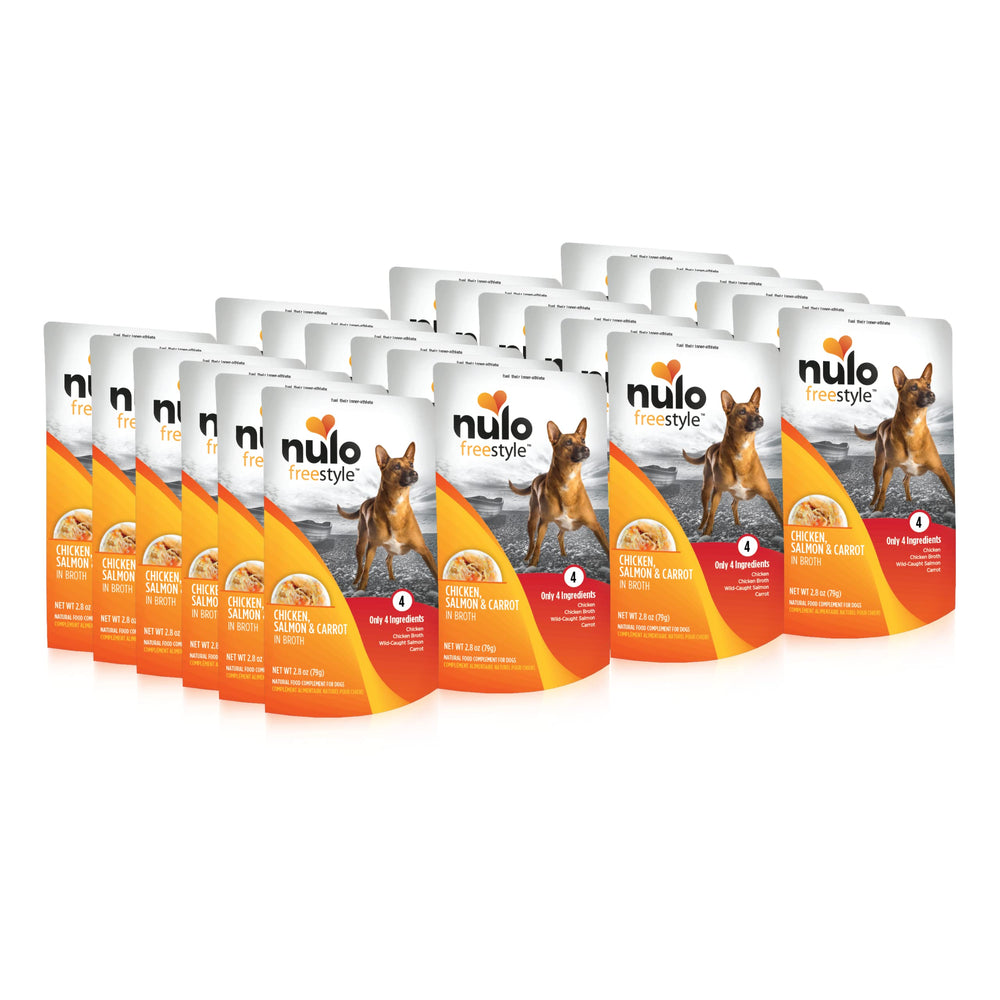 Nulo Freestyle pollo desmenuzado en caldo, complemento proteico para la comida del perro.