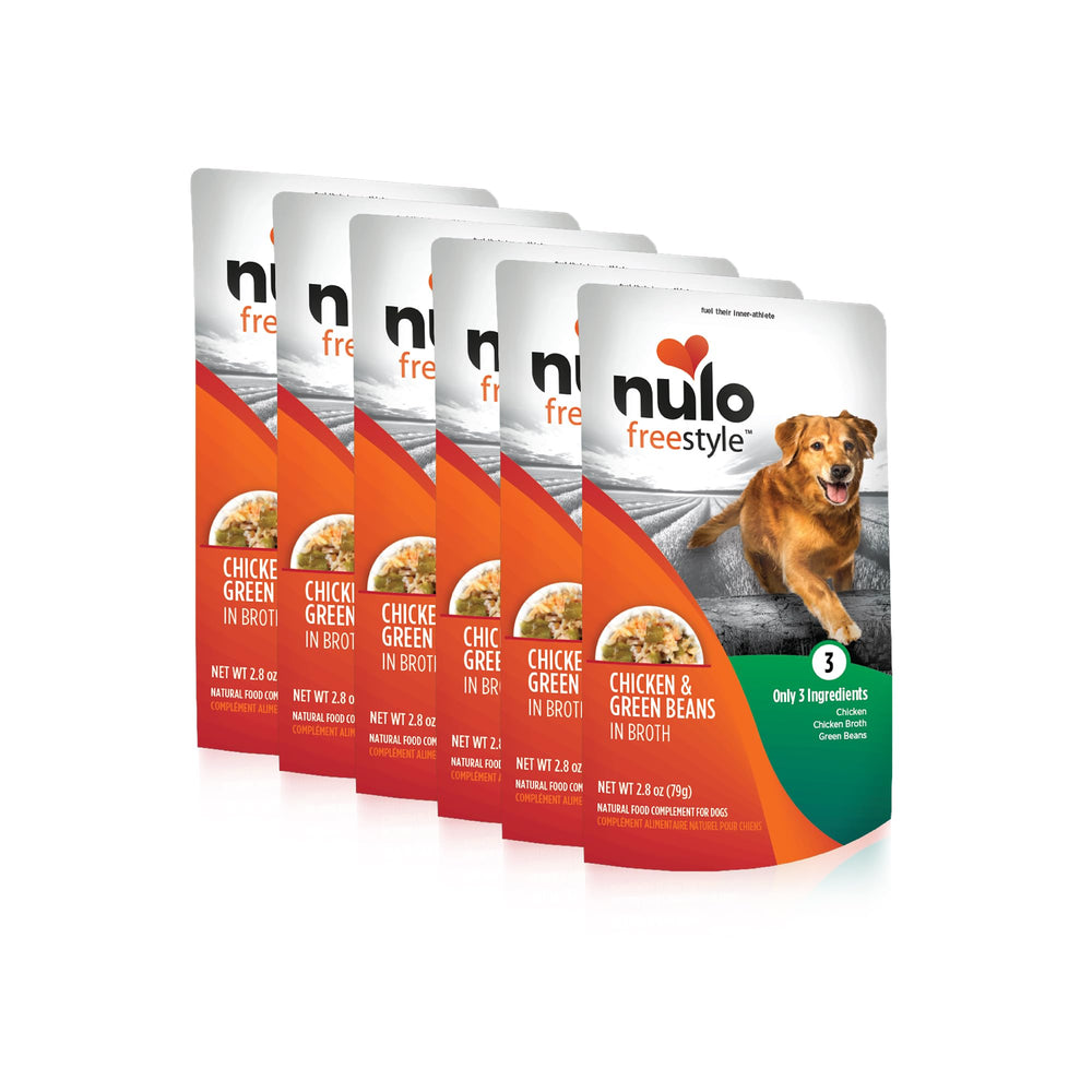 Nulo Freestyle poulet et haricots dans bouillon, emballage visible, boost protéique
