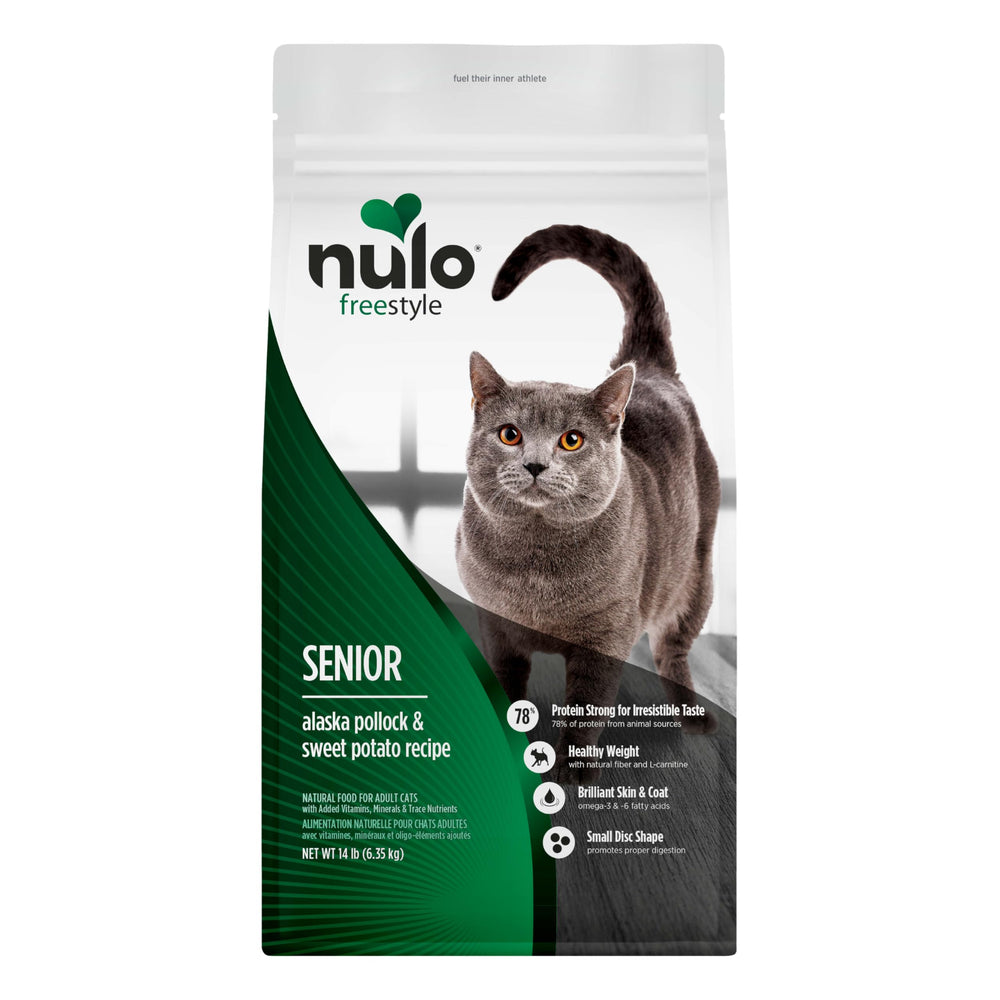Nulo Freestyle Senior Alaska Pollock en saco, ideal para alimentar gatos mayores con proteína alta