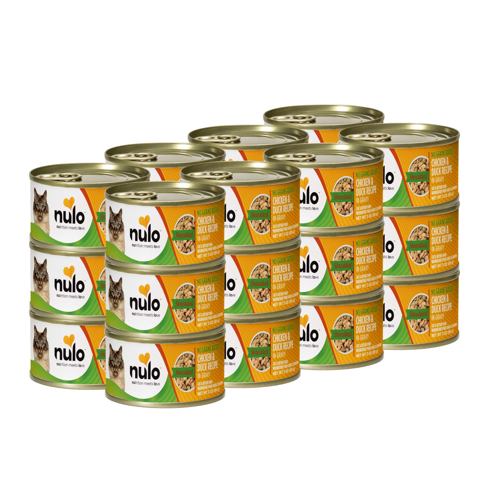 Nulo para gatos con pollo y pato en lata de 3 oz, pack 24.