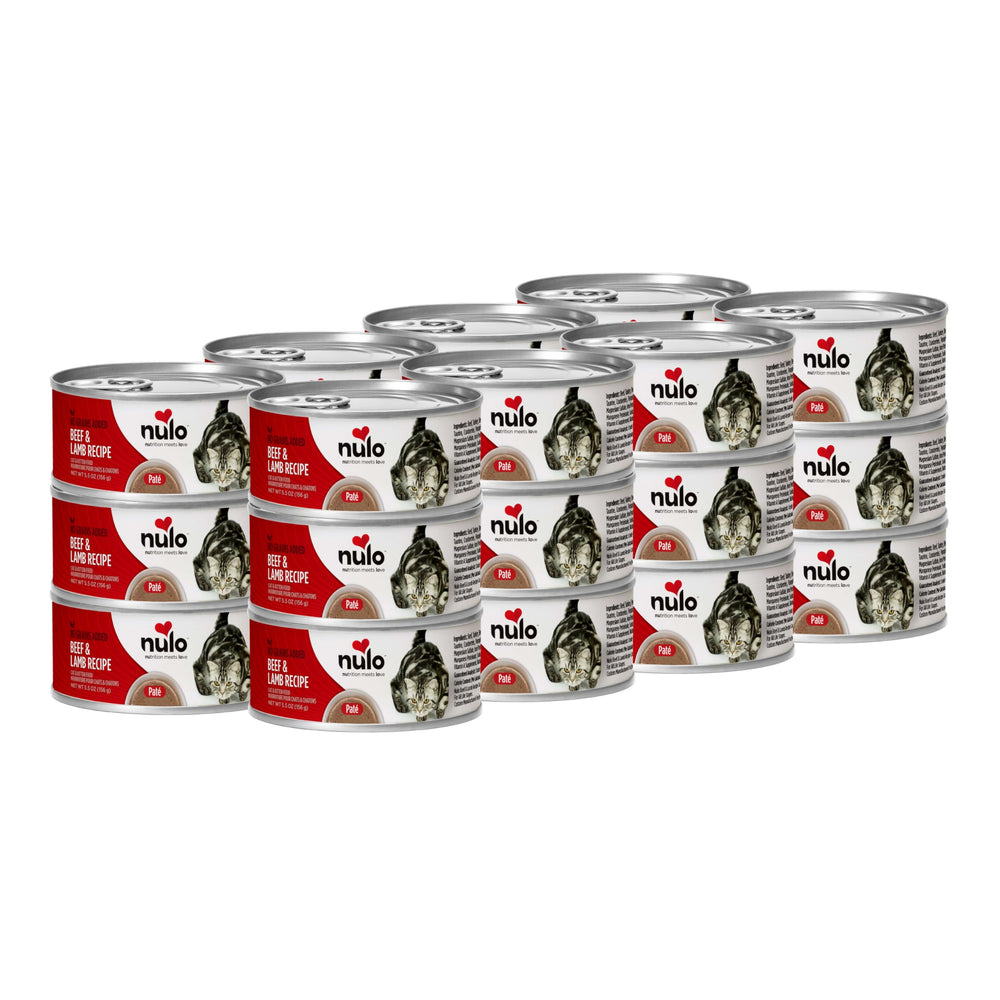 Paté Nulo carne y cordero en lata de 5,5 oz para gatos, fácil de servir