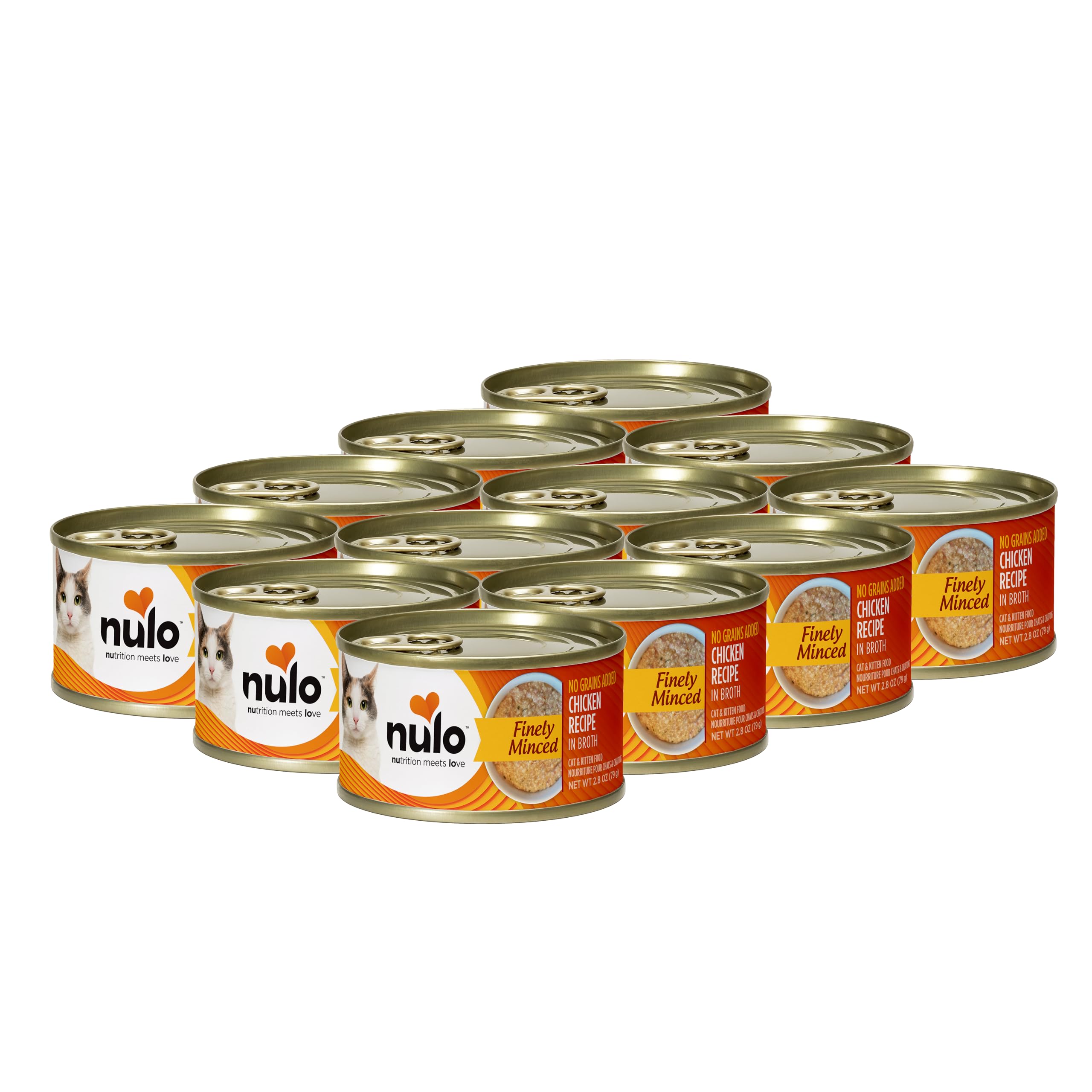 nulo pollo finamente picado en lata, ideal para gatos exigentes.