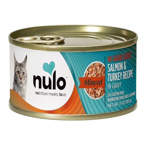 Nulo Salmón y Pavo sin granos, lata de 85 g para cada comida.