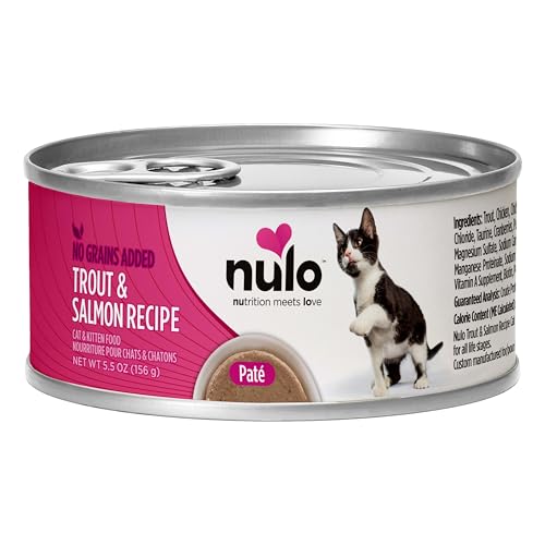Nulo Paté Trucha y Salmón, lata de 5,5 oz, proteína de alta calidad para energía.