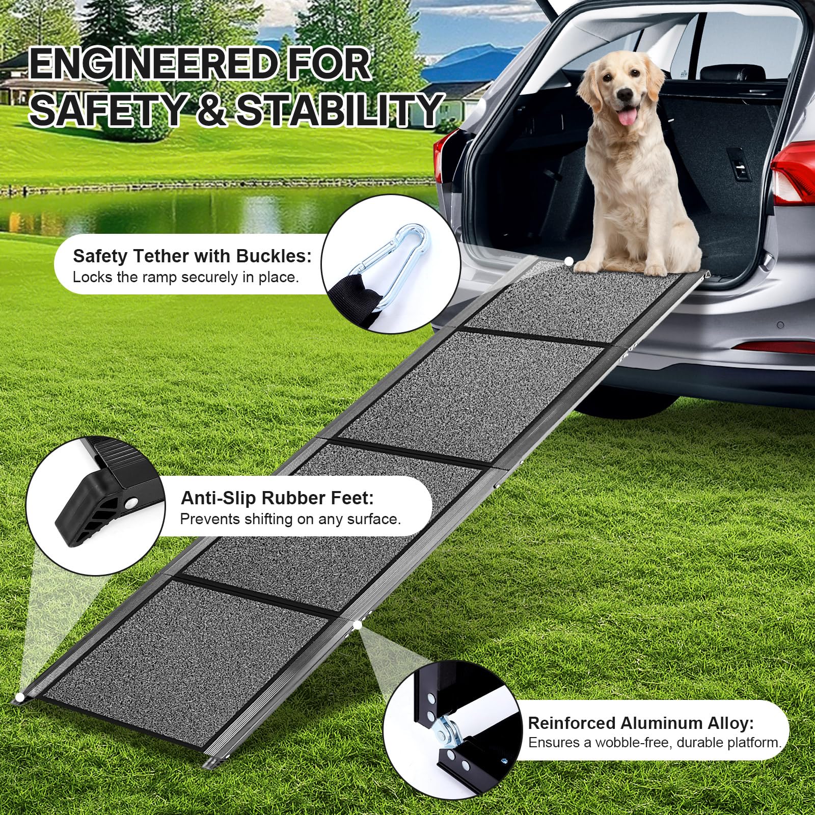 NUOBESTY rampa de aluminio reforzado, soporte estable para perros de hasta 250 libras.