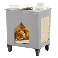 NUROMY casa-gato interior con rascador amplio para felinos activos.