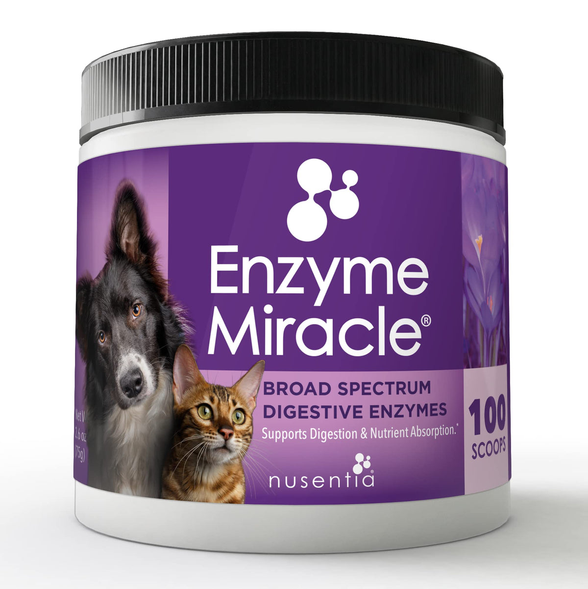 NUSENTIA Enzyme Miracle frasco para digestión suave en mascotas.
