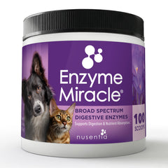 NUSENTIA Enzyme Miracle frasco para digestión suave en mascotas.