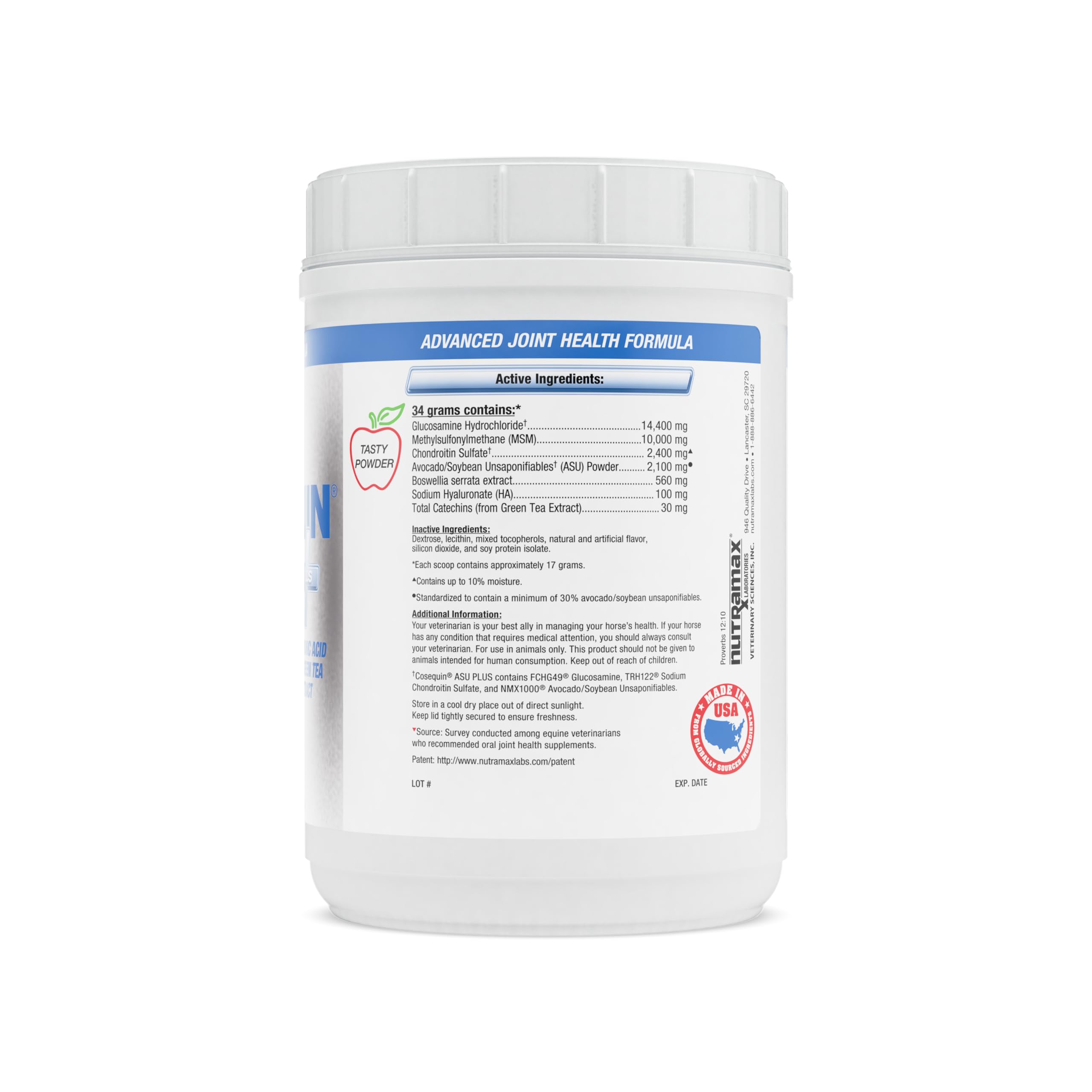 Nutramax Cosequin ASU, dosificador de polvo para mantener articulaciones en caballos