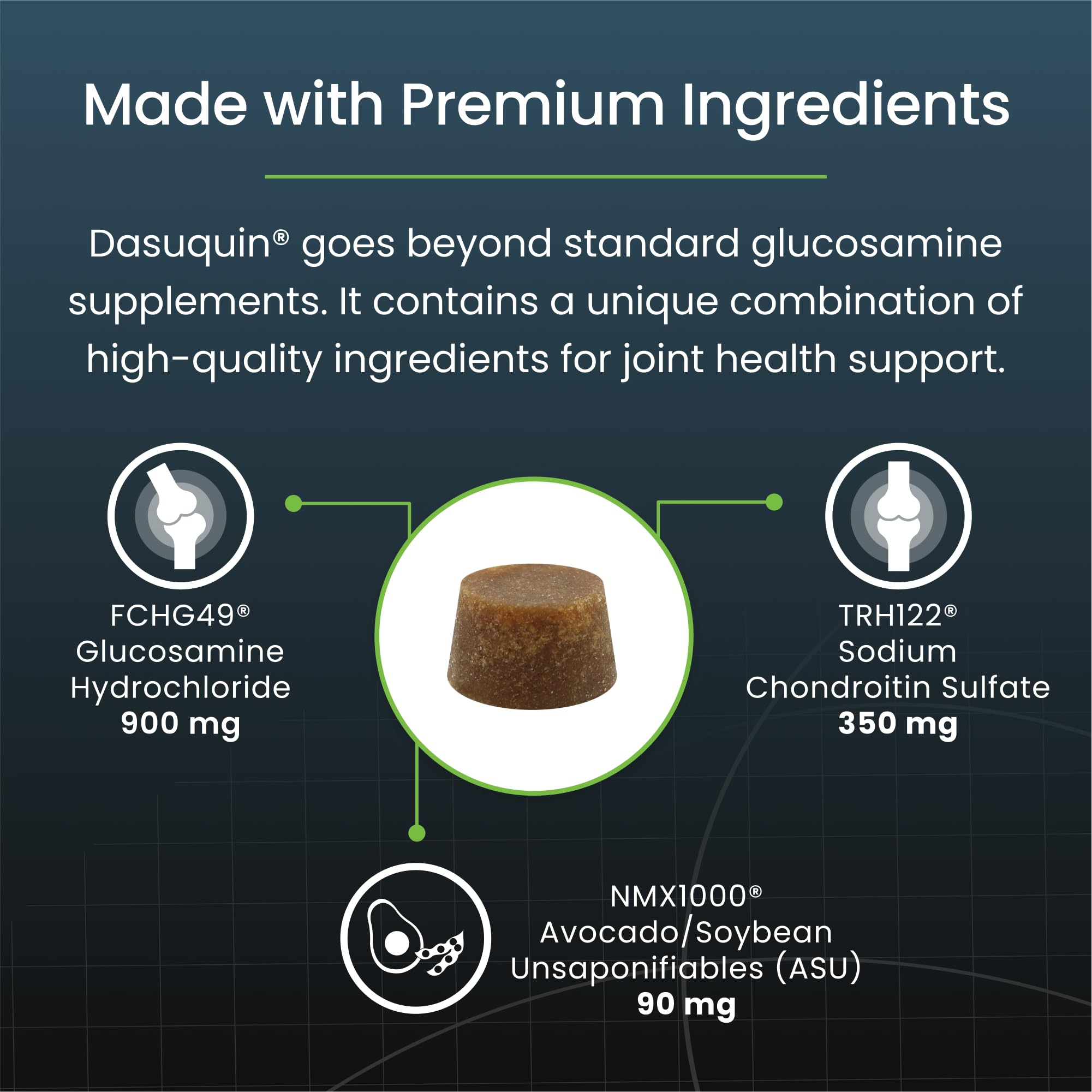 Ingrediente condroitina en Nutramax Dasuquin para salud articular.
