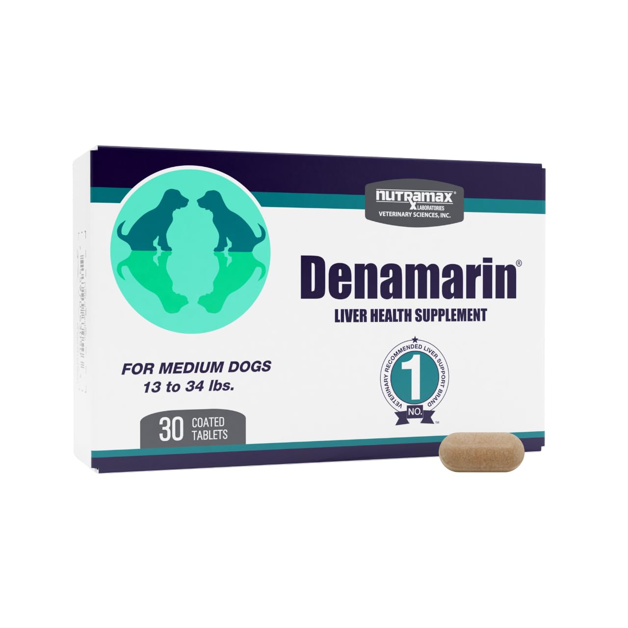 Nutramax Denamarin con tabletas recubiertas para apoyar la salud hepática de tu perro.