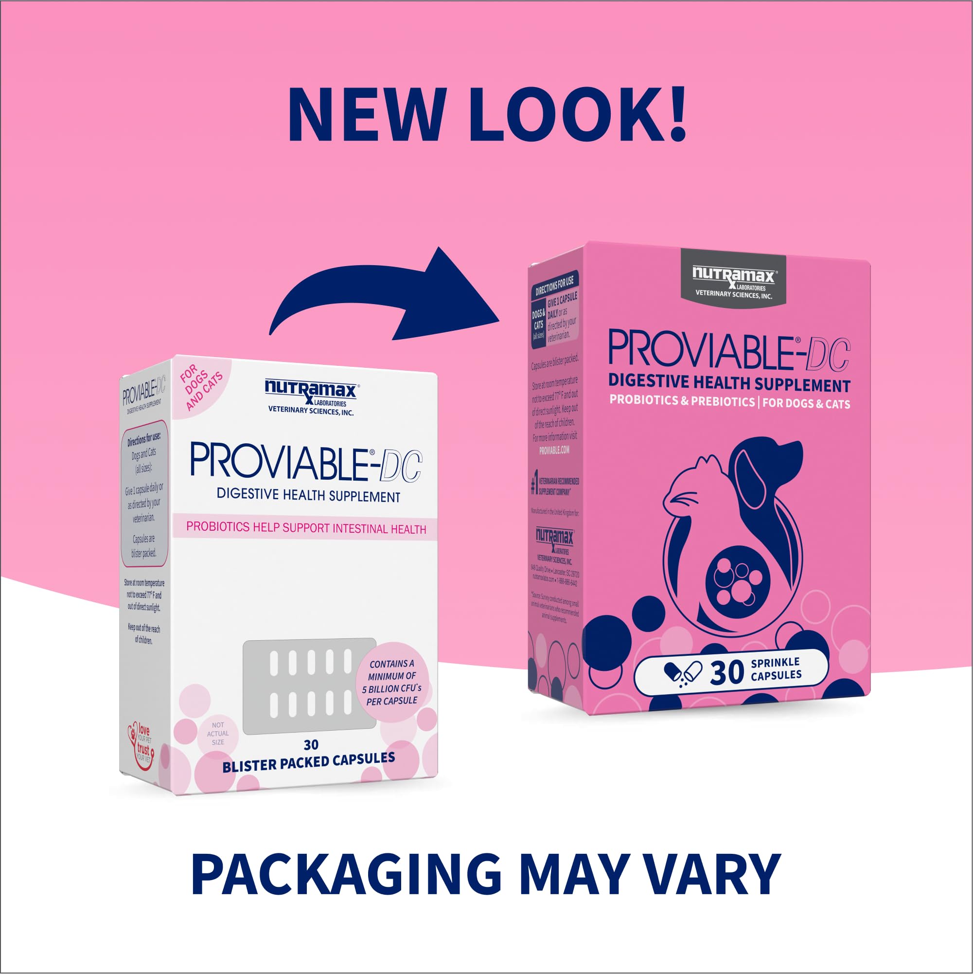 Nutramax Proviable cápsulas espolvoreables para añadir al alimento y apoyar la salud digestiva.