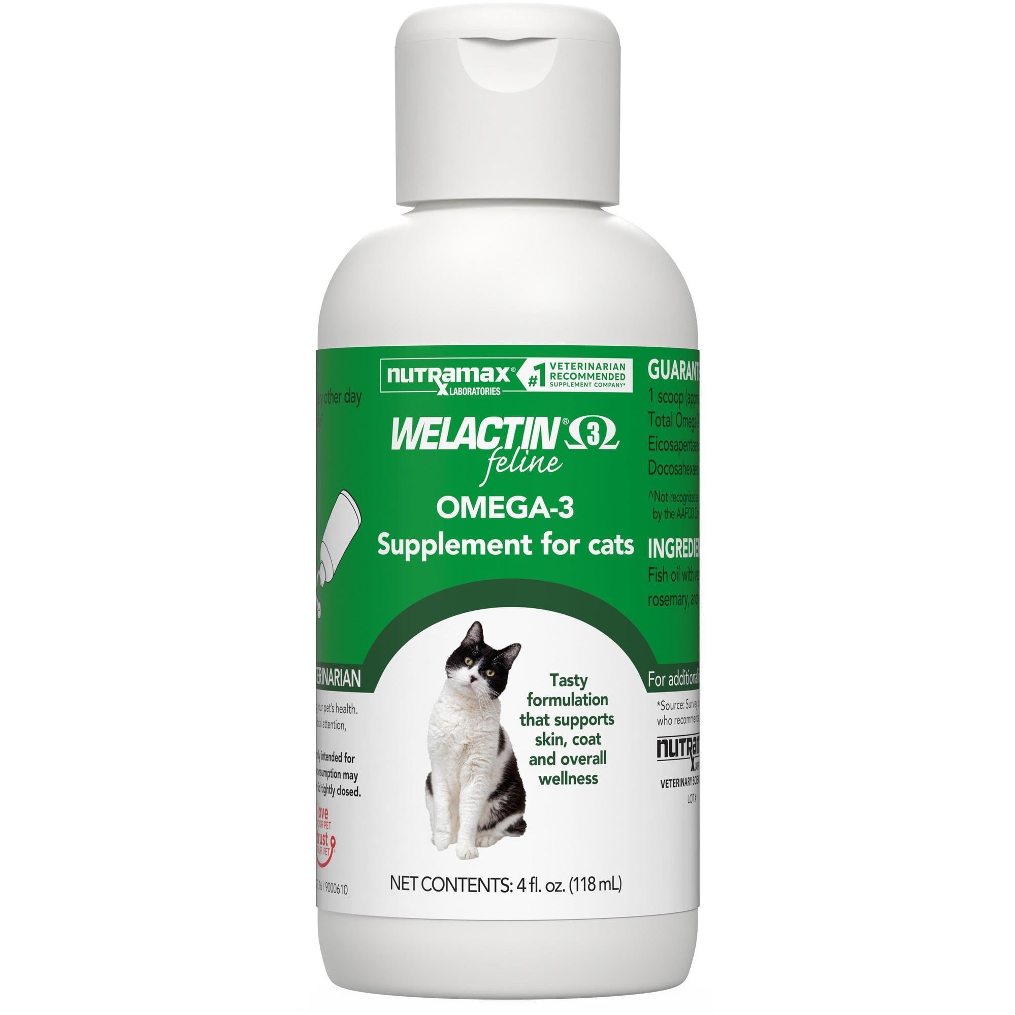 Welactin de Nutramax, aceite de pescado para gatos, mejora piel y pelaje.