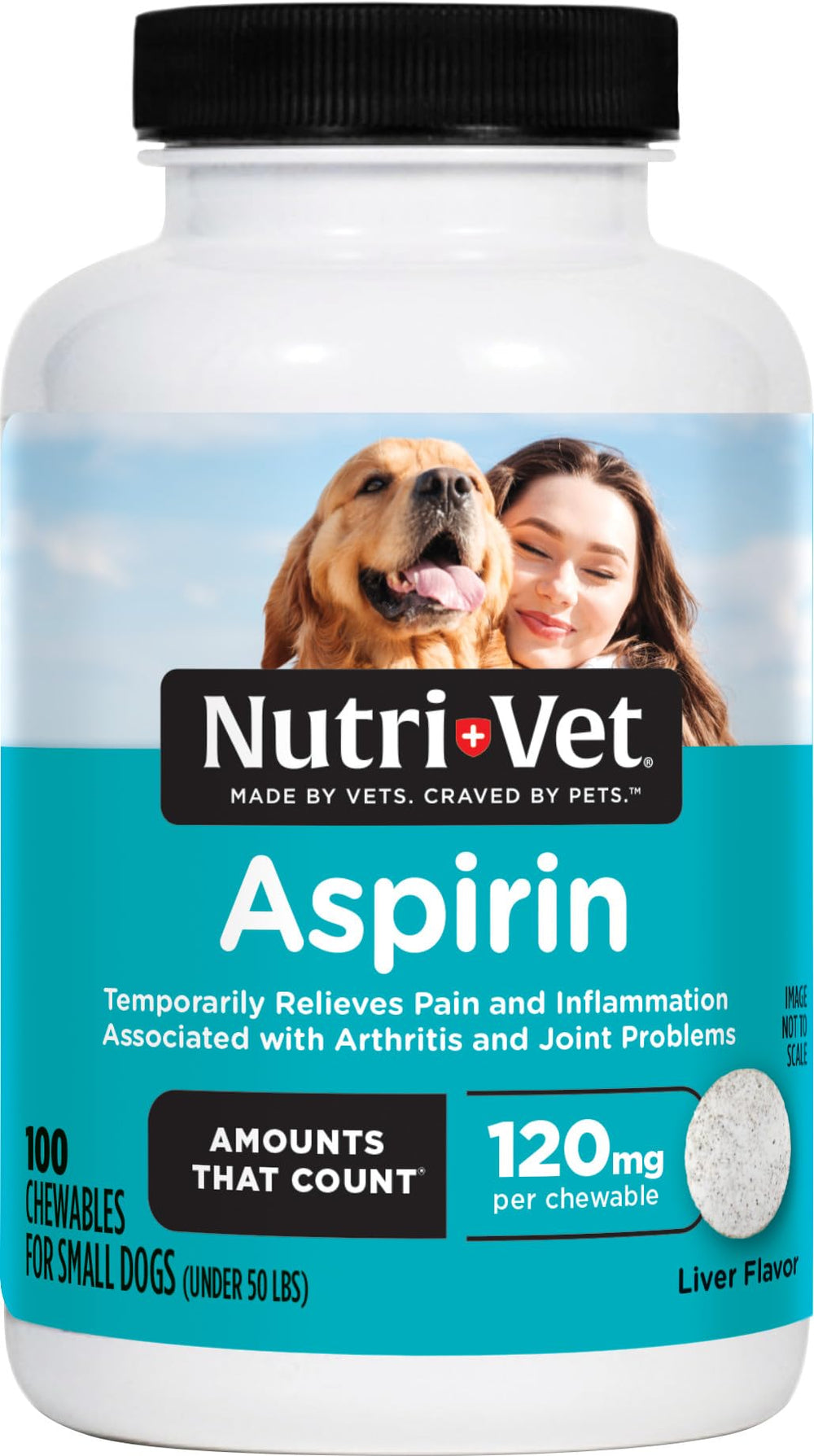Nutri-Vet Aspirina para perros: botella con tabletas sabor hígado para alivio temporal del dolor
