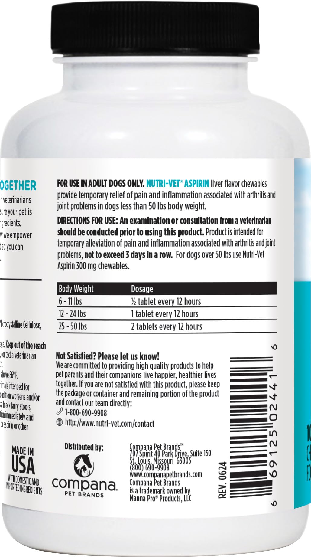 Ideal para razas pequeñas bajo 50 lb, Nutri-Vet Aspirina