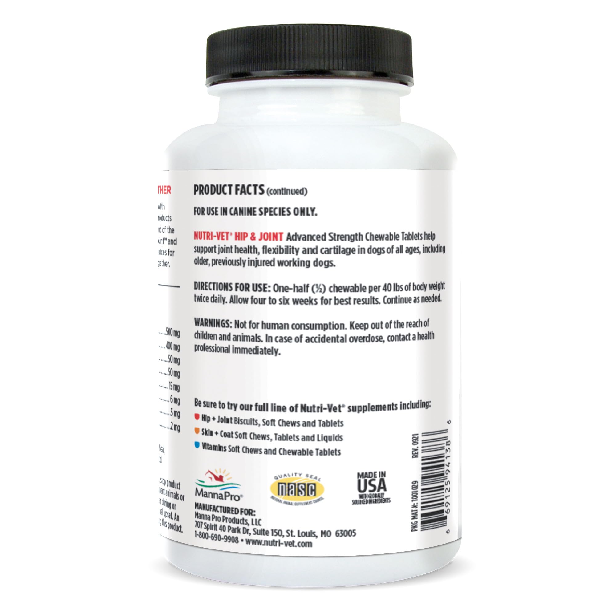 Nutri-Vet Advanced Strength Hip & Joint: envase y dosis diaria que facilita la adherencia.
