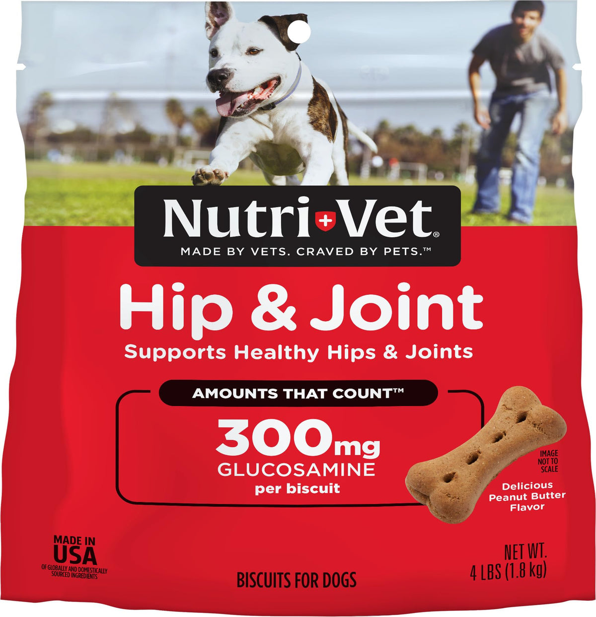 Nutri-Vet galletas para articulaciones de perros grandes con sabor mantequilla de maní.