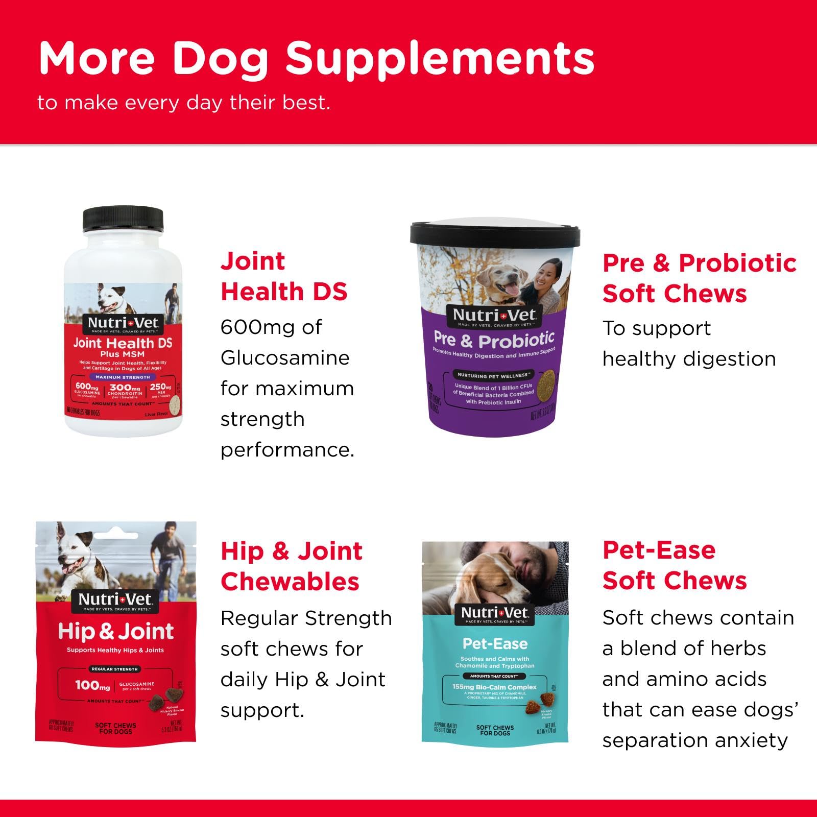 Producto hecho en EE.UU.: galletas Nutri-Vet para articulaciones de perros.